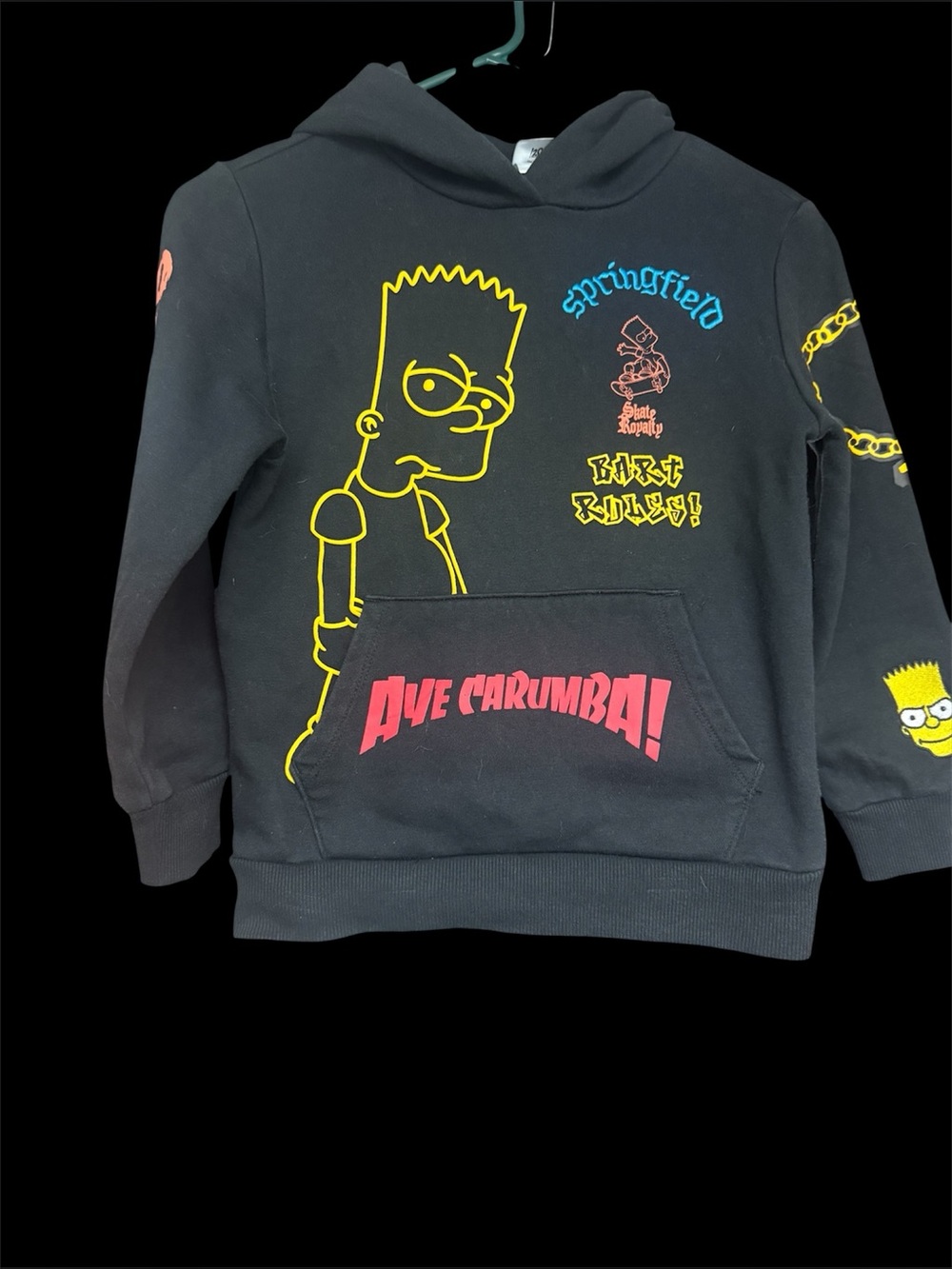The Simpsons Bart Hoodie Kids Sweatshirt - Black with Yellow & Red Graphics